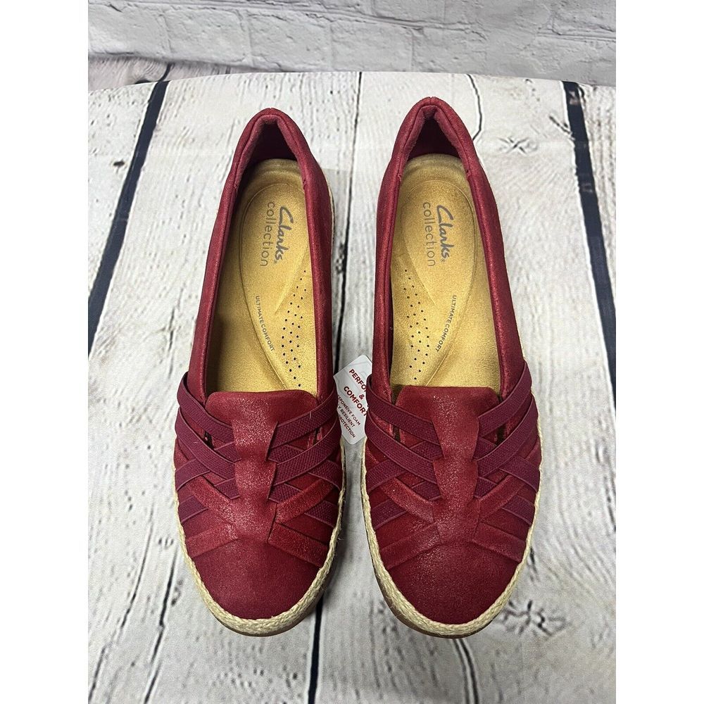 Clarks Elaina Petal Espadrille‎ Red Slip on Comfy Classic Sz 9 New - Picture 2 of 5